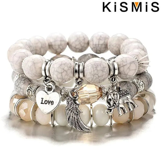 KISMIS 3Pcs/Set Bohemian Stackable Beaded Bracelets for Women Vintage Multilayer Colorful Beaded Bracelets Bohemian Yoga Charm Stretch Bracelet 1Set or 2Sets Optional