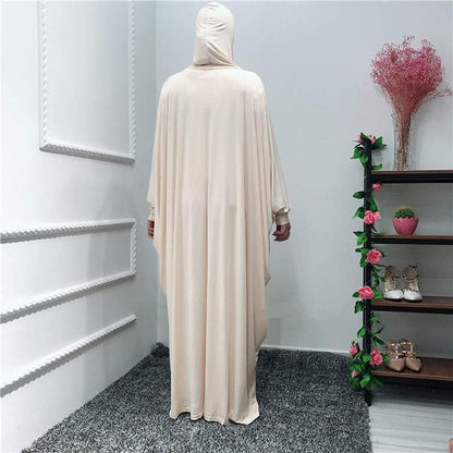 Women'S Solid Muslim One-Piece Prayer Dress Abaya Kaftan with Hijab Full Length Dress