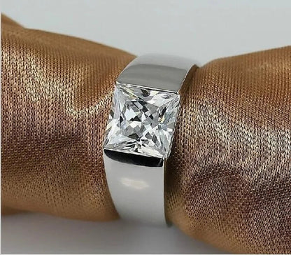 Men'S Eternity 925 Silver Square Diamond Simulated CZ Stone Solitaire Ring