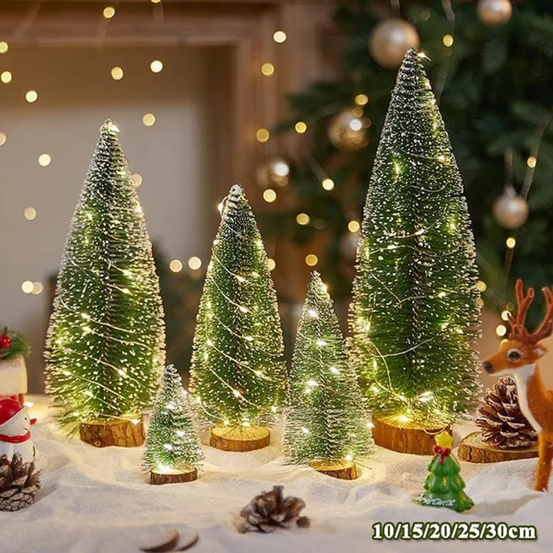 Christmas Green Cedar LED Lights Pine Needle Tree Christmas Decorations Desktop Ornament Gift Mini Christmas Tree Decorations
