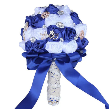 20CM Simulation Silk Rose Wedding Bouquet Diamond Pearl Brooch Bridal Bouquets Romantic Bridesmaid Holding Flowers