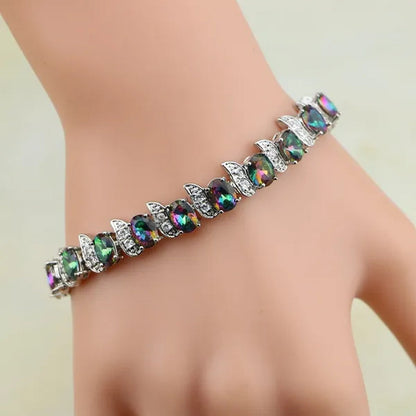 Mystic Rainbow Fire Created Topaz 925 Silver Bracelet Charm For Women