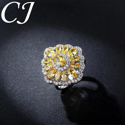 CANDICE Sparkling AAA Oval Yellow Cubic Zirconia Women Sterling Silver Plated Ring for Wedding Party（Us SIZE 6-9）
