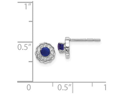2/5 Carat (ctw) Natural Blue Sapphire Cabachon Earrings in 14K White Gold with Diamonds