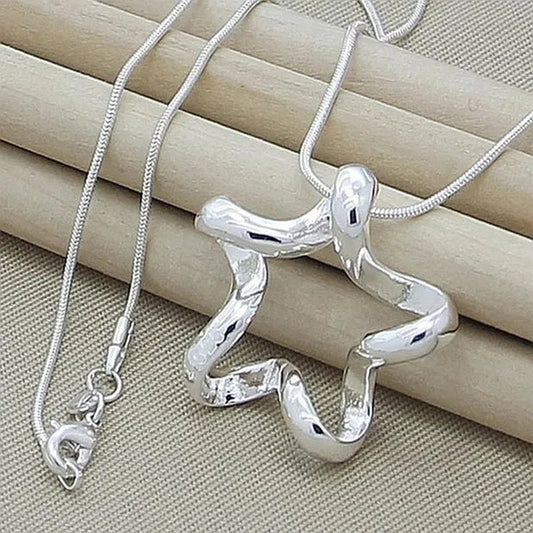 High Quality 925 Sterling Silver Starfish Pendant Necklace 16-30 Inch Snake Chain For Women Fashion Wedding Engagement Jewelry Gift