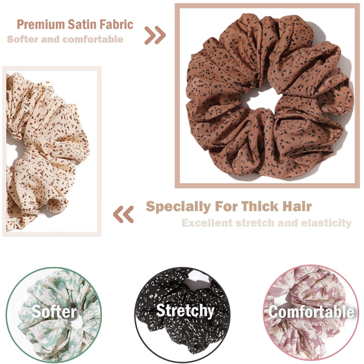 Extra Large Scrunchies for Women'S Hair, Premium Satin Soft Jumbo Scrunchy, XL 6 Inch Big Elastic Thick Band Hair Accessories, 4 Pack, Dots