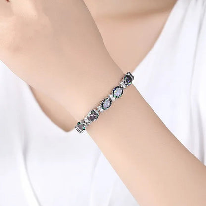 Gem Stone King 925 Sterling Silver Gorgeous Oval and Round Sparkling Cubic Zirconia CZ Tennis Bracelet Jewelry Gift