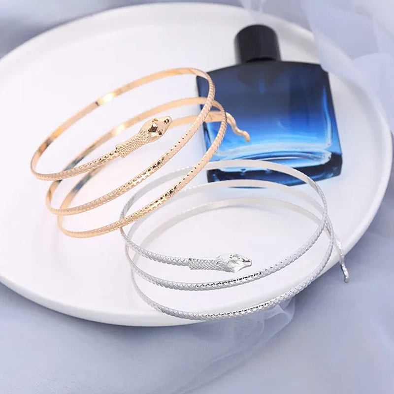Metal Arm Cuff Upper Arm Bracelet Band for Women Gold Silver Color Armlet Snake Armband Adjustable Arm Cuff Bangle POE
