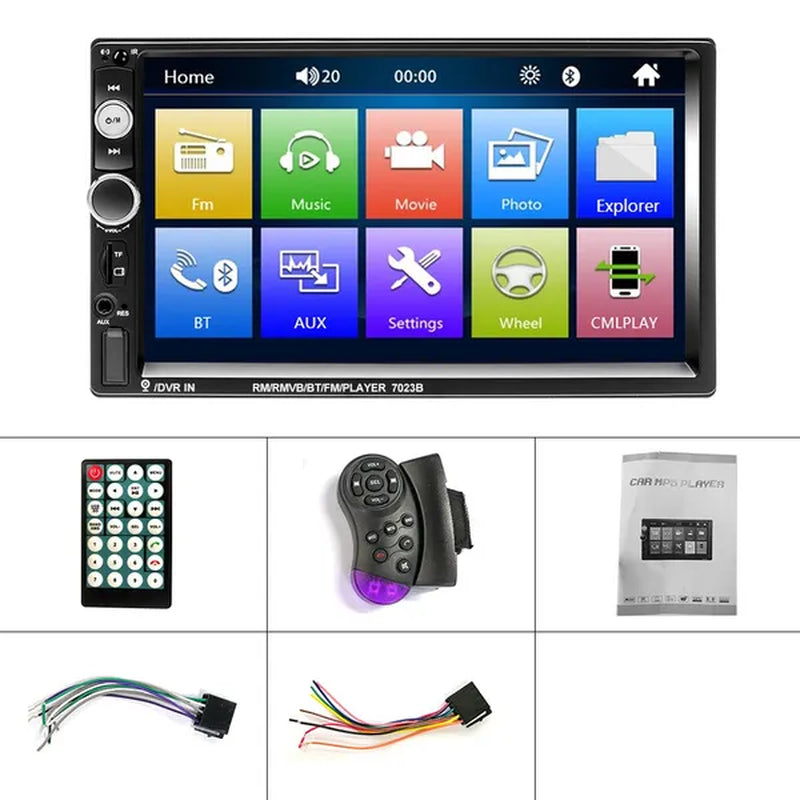 7" Bluetooth HD Touch Screen Car Stereo Radio 2DIN Car MP5 Player FM/USB/AUX/SD Function with Steering Wheel Control +Cam(Optional)