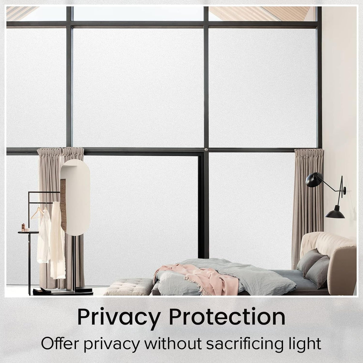 Window Privacy Film, Non-Adhesive Frosted Glass Window Film for Bathroom, Static Cling Heat Blocking Stickers for Home Indoor Opaque Frosting Coverings House Tint, Matte White 17.5" X 78.7"