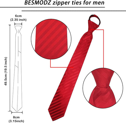 Men'S Lot 6 PCS Classic Zipper Ties Pretied Solid Color Necktie Set