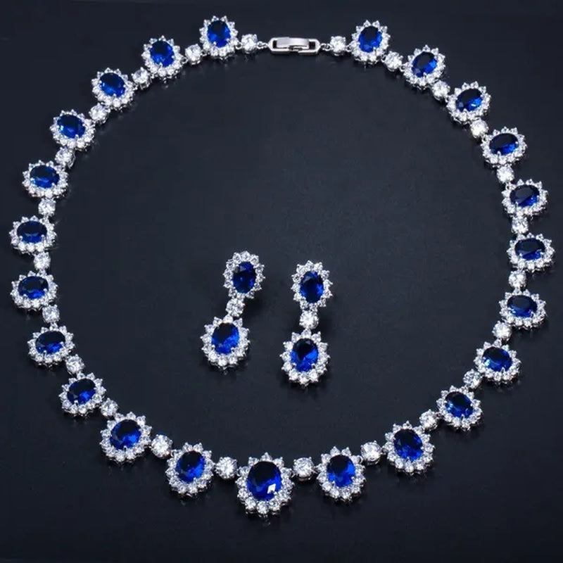 Gloriya Elegant Red Zirconia And White CZ Paved Setting Flower Pendant Earrings Necklace Jewelry Sets for Bridal Wedding Accessories