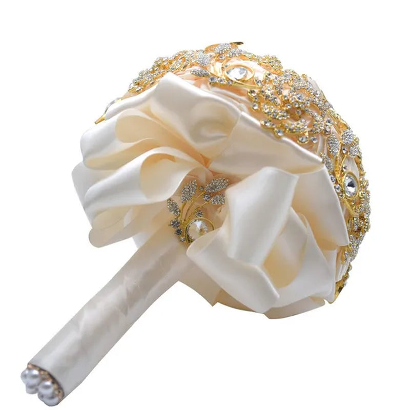 18CM Luxury Full Diamond Wedding Bouquet Shiny Crystal Brooch Bridal Bouquet Satin Ribbon Roses Wedding Flowers Bride Holding Flowers