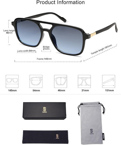 Retro Aviator Sunglasses for Women Men,Trendy Rectangle Womens Mens Shades Sun Glasses SJ2202