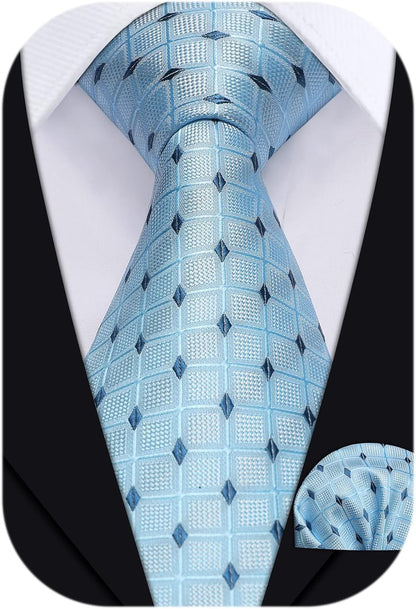 Mens Ties Plaid Tie and Pocket Square Set Classic Woven Formal Checkered Neckties & Handkerchief Wedding Party