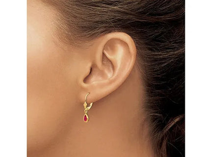 1.00 Carat (ctw) Ruby Dangle Leverback Earrings in 14K Yellow Gold