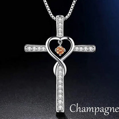 Infinity Love God We Trust Christian Cross Birthstone Diamond Rhinestone Pendant Necklace Birthday Gifts Jewelry For Women Christmas Girls