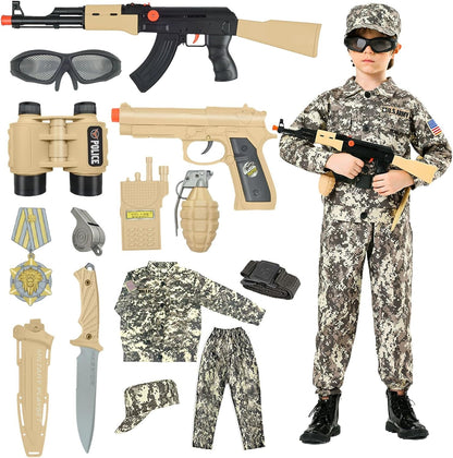 Army Costume for Kids, Military Soldier Costumes for Boys, Halloween Costumes Dress up Role Play Set