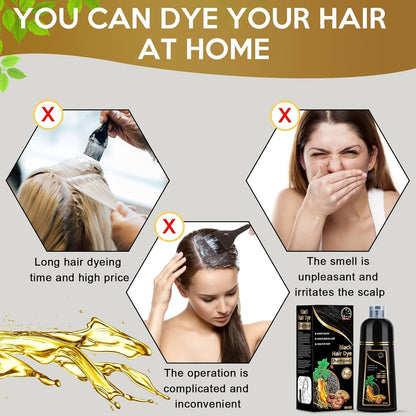 Hair Dye Shampoo for Gray Hair, 3 in 1 Herbal Dye for Women Men, Hair Color Shampoo 500Ml (Black)