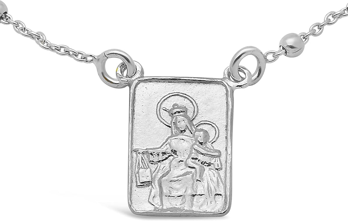 FRONAY Sterling Silver Scapular Necklace for Women, Sacred Heart of Jesus & Our Lady of Mount Carmel Medal, Double Sided Single Pendant, 16 Inches