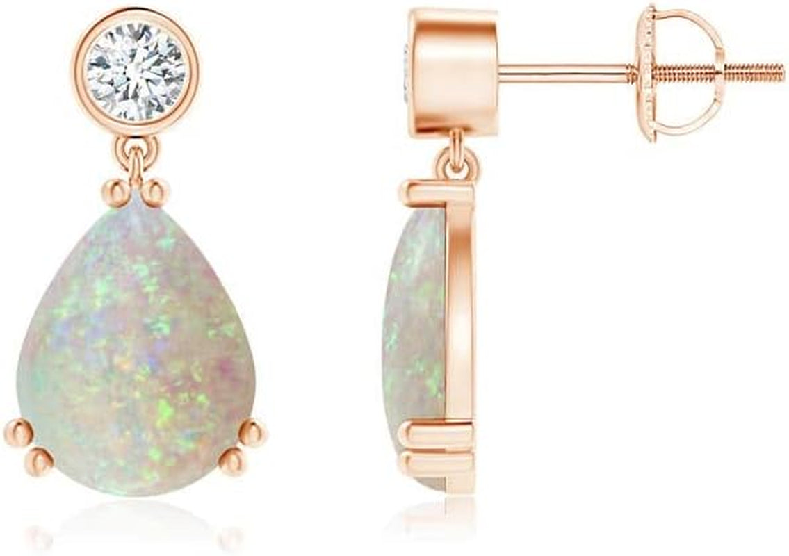 Natural Opal Drop Earrings for Women Girls in Sterling Silver/14K Solid Gold/Platinum | October Birthstone Jewelry Gift for Her | Birthday | Wedding | Anniversary