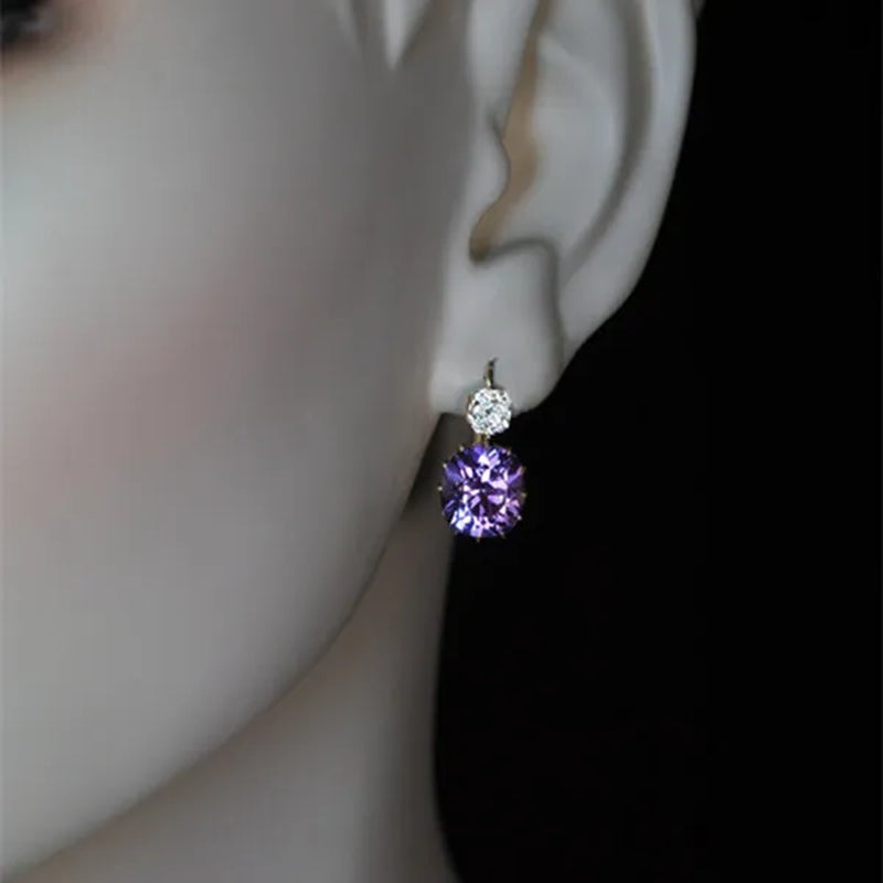 Women Charming Round Cut Amethyst Crystal Dangle Earrings Female Party Wedding Engagement Anniversary Gift Jewelry
