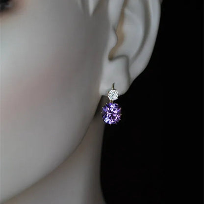 Women Charming Round Cut Amethyst Crystal Dangle Earrings Female Party Wedding Engagement Anniversary Gift Jewelry