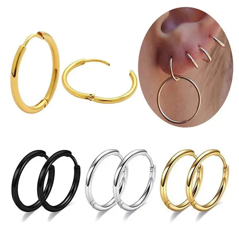 1 Pair Women/Men Stainless Steel Gold Silver Color Small Hoops Earring Piercing Ear Cartilage Tragus Simple Thin Circle Anti-allergic Ear Buckle Earring