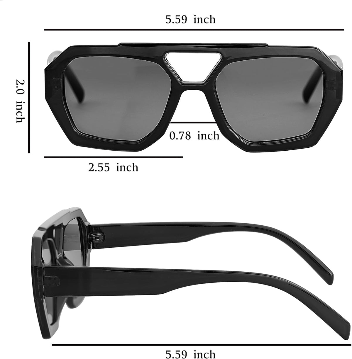 Trendy Designer Inspired Aviator Sunglasses for Women Men Hexagonal Square Thick Frame Double Bridge Sun Glasses