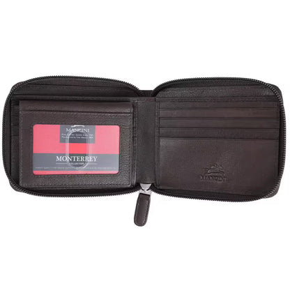 Monterrey Collection Brown Leather RFID Secure Zippered Wallet with Removable Passcase