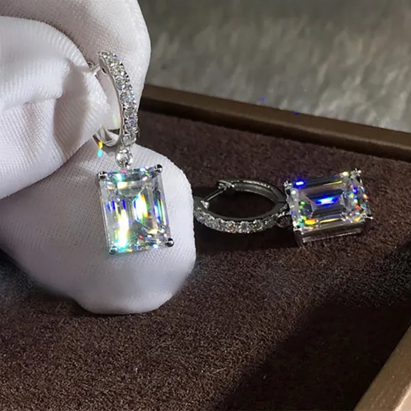 Exquisite 925 Sterling Silver Diamond Stud Earrings for Women Wedding Bridal Princess Engagement Crystal Drop Earring Party Jewelry Lover Gift