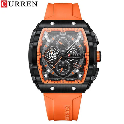 CURREN Mens Watch COOL Large Men's Classical Luxury Sports Design Watches Rubber Strap Waterproof Chronograph Date Quartz Relogios Masculino 8442