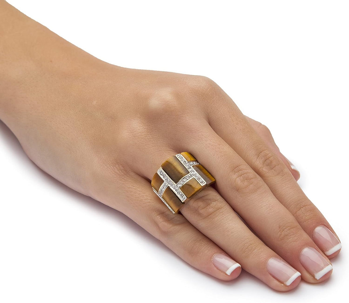 Palmbeach Yellow Gold-Plated Emerald Cut Genuine Brown Tiger'S Eye Ring Sizes 5-11