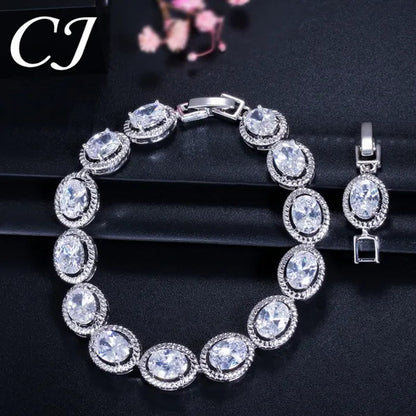 CANDICE Luxury Quality Oval Blue Crystal Women Strand Bracelet Bangles Setting Stylish Silver Plating CZ Hand Jewelry for Lady Anniversary Birthday Gifts