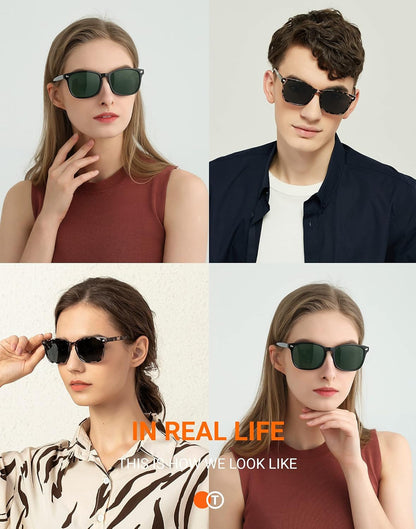 Polarized Sunglasses for Womens and Mens,Classic Square Frames Shades for UV Protection, Stylish and Trendy Sunnies
