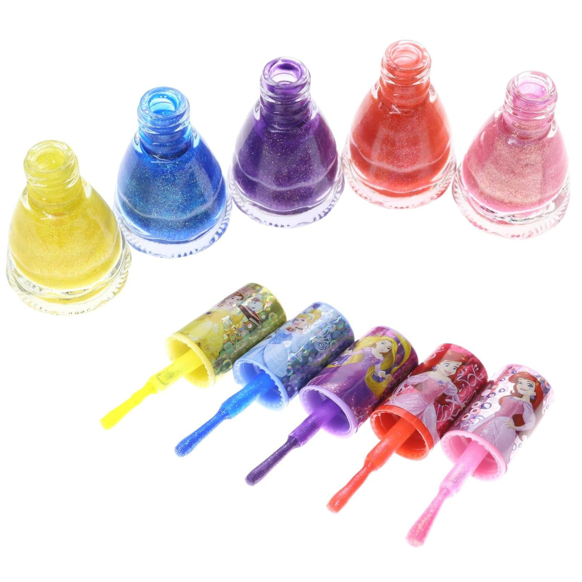 Disney Princesses Super Sparkly Peel-Off Nail Polish Deluxe Present Set for Girls, 18 Colors