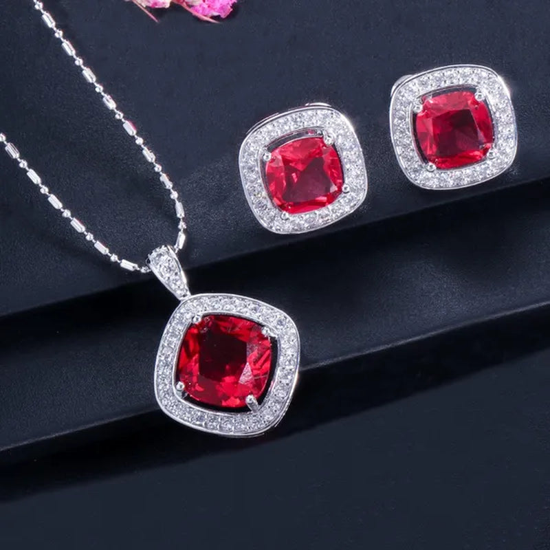 CANDICE Brand Design Luxury Wedding Jewelry Sets Sterling Silver Plated Necklace Earrings Set Inlay Big Pink Princess Crystal For Birdesmaid