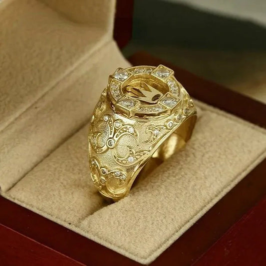 Gold Rings for Men Classic Jewelry  Gold Crown Natural White Sapphire and Diamond Ring Men's Wedding Band Birthday Party Punk Friend's Gift Unique Creative Domineering Men's Fashion Accessories Size 6-13