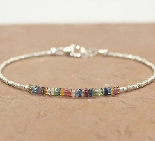 Multi Sapphire Bracelet Hill Tribe Beads Sapphire Jewelry
