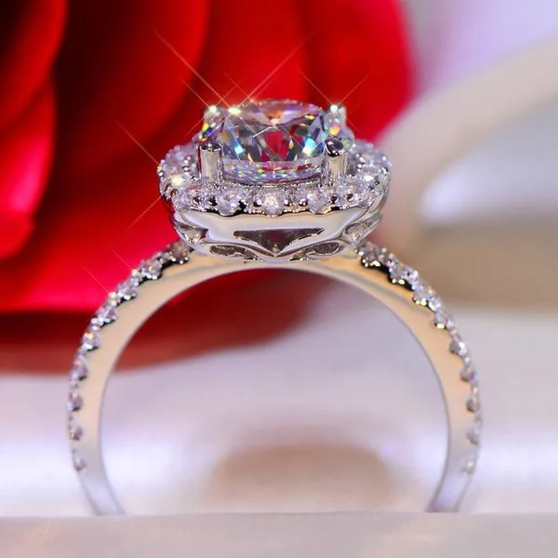 Simple and elegant ladies exquisite jewelry silver-plated 1ct round cut diamond ring princess proposal ring anniversary promise birthday gift ring (size 5-12)