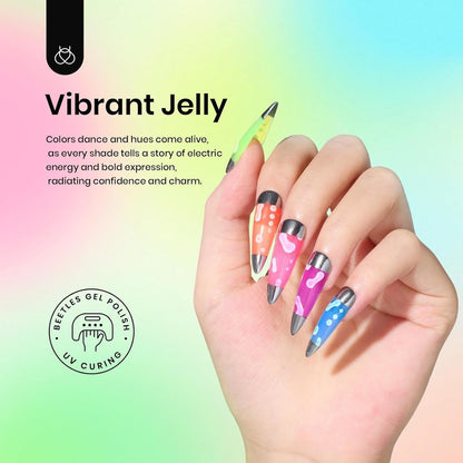 Beetles Jelly Gel Nail Polish Set, 6 Colors Jelly Blue Purple Crystal Gel Nail Polish Rainbow Yellow Green Orange Nail Uv LED Nail Art Gifts for Women