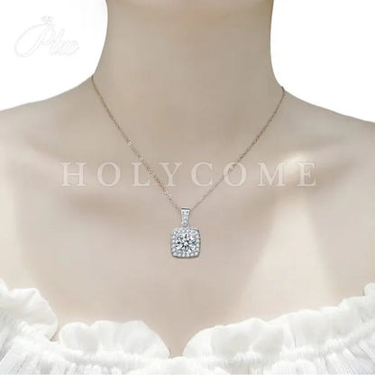 HOLYCOME 100% Real Moissanite Flower Necklace 14K Gold Plated Sterling Silver Necklace for Women VVS Diamond Square Necklace Pendant Jewelry