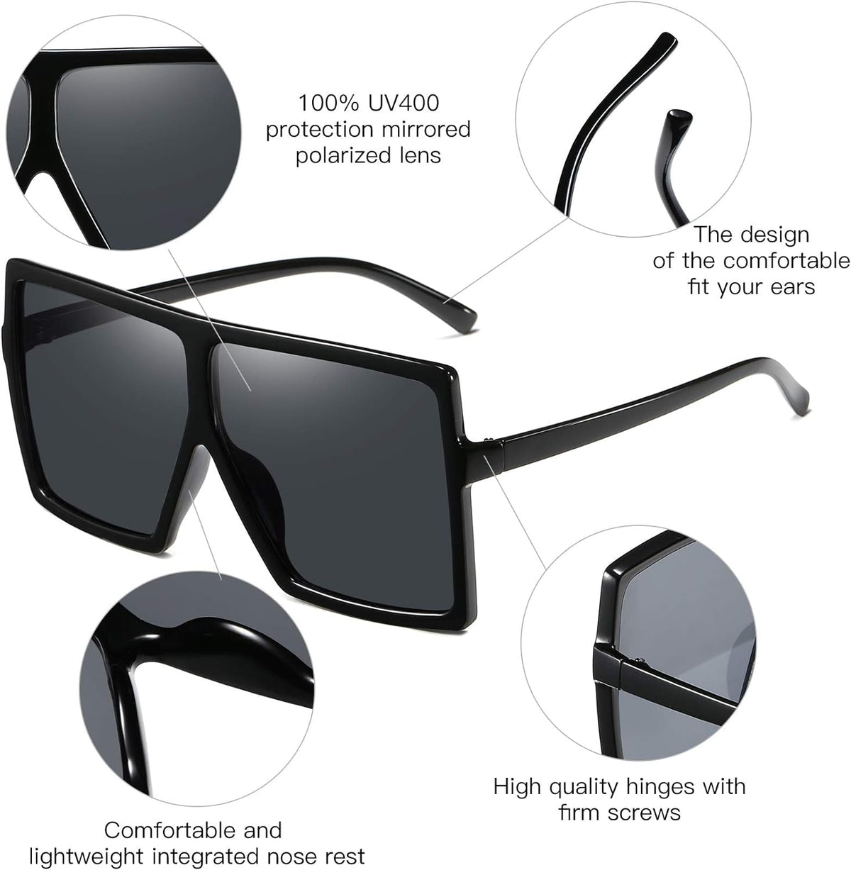 3 pieces Sunglasses for Women Men Large Frame Retro Square glasses