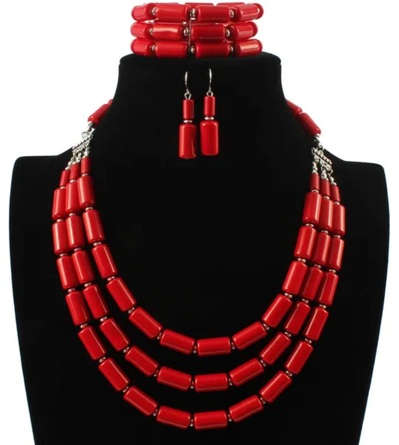 Fashion Nigerian Wedding Indian Jewelry Sets Beads Necklace Earring Bracelet Sets Statement Collar African Beads Jewelry Set