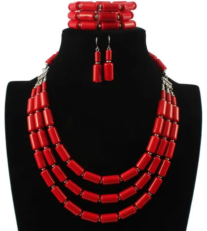 Fashion Nigerian Wedding Indian Jewelry Sets Beads Necklace Earring Bracelet Sets Statement Collar African Beads Jewelry Set