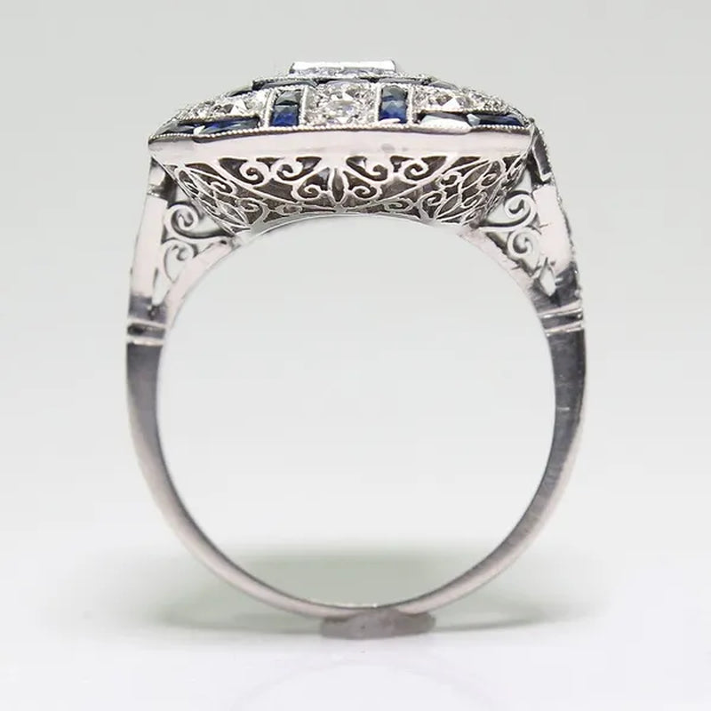 Antique Art Deco 925 Sterling Silver Red Ruby & Diamond Ring