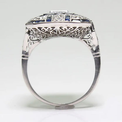 Antique Art Deco 925 Sterling Silver Red Ruby & Diamond Ring