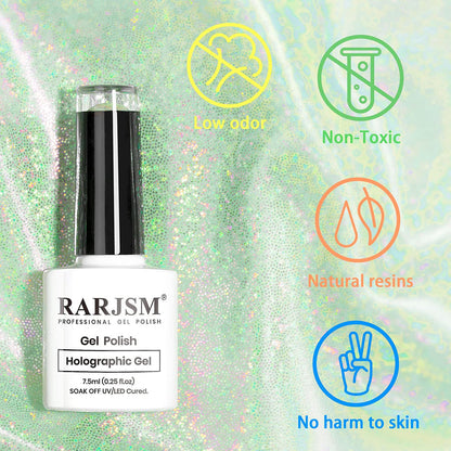 Holographic Nail Polish Light Green Gel Polish Unicorn Effect Nail Gel 7.5ML Curing Required Nail Art Colors Home Gel Manicure