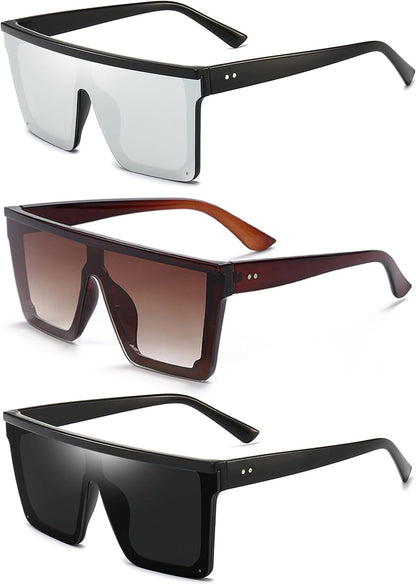 Square Oversized Sunglasses for Women Men Fashion Flat Top Big Black Frame Shades