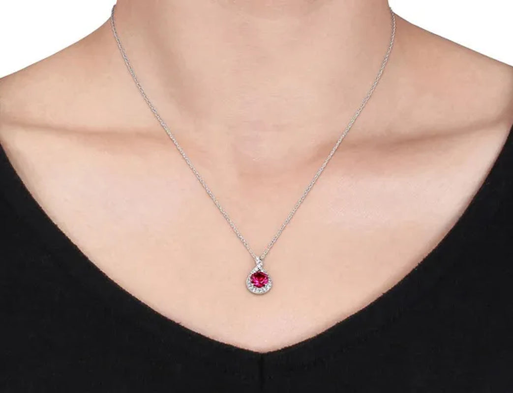 Lab-Created Ruby & Diamond Infinity Pendant Necklace 1.80 Carat (ctw) in 10K White Gold with chain